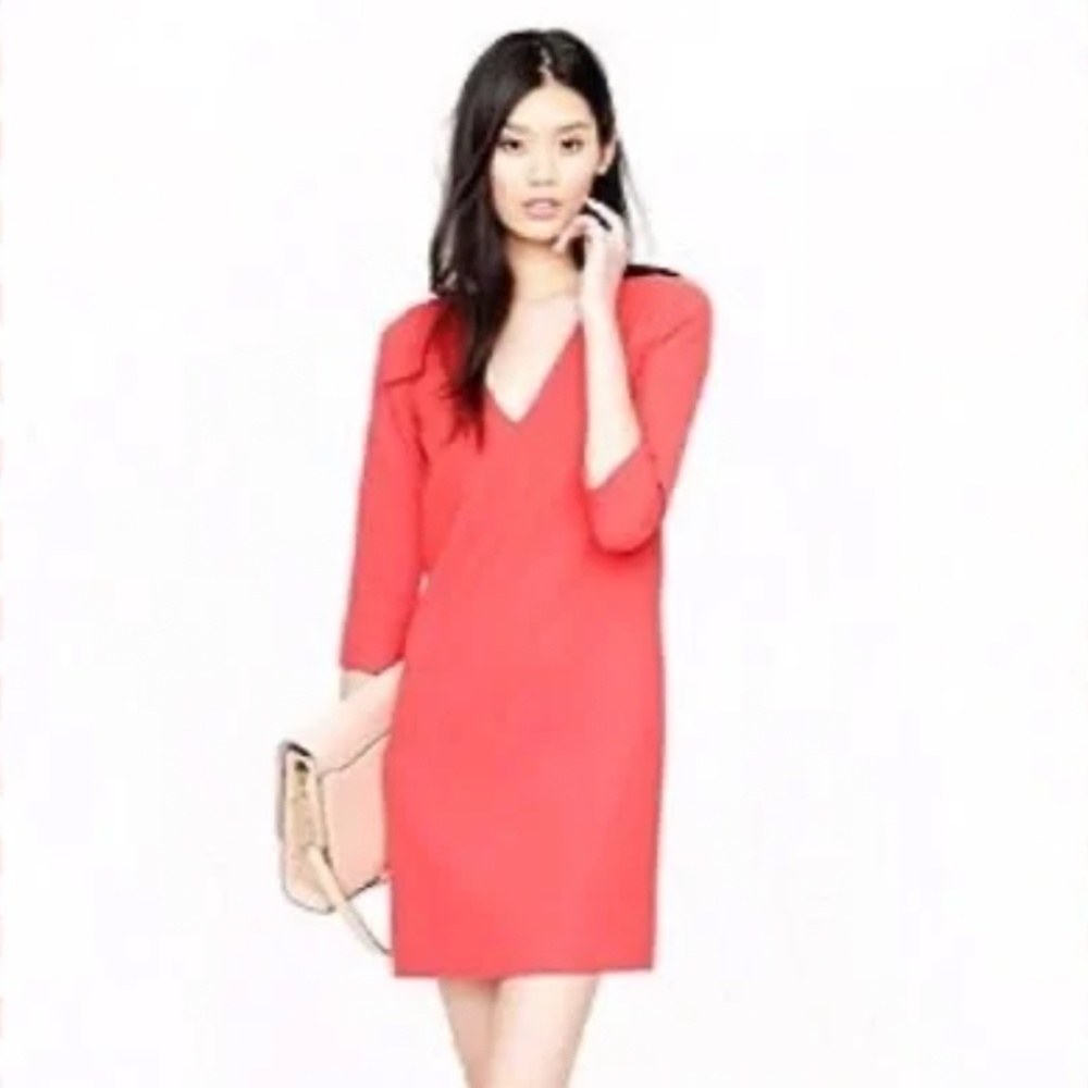 GUC J. Crew Coral Wool Crepe Shift Dress with 3/5 Sleeves Size 14